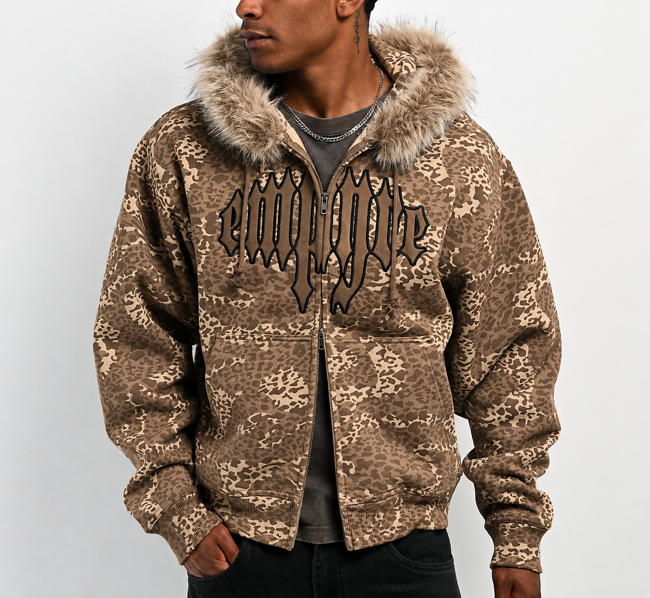 Empyre Transplant Cheetah Faux Fur Zip Hoodie