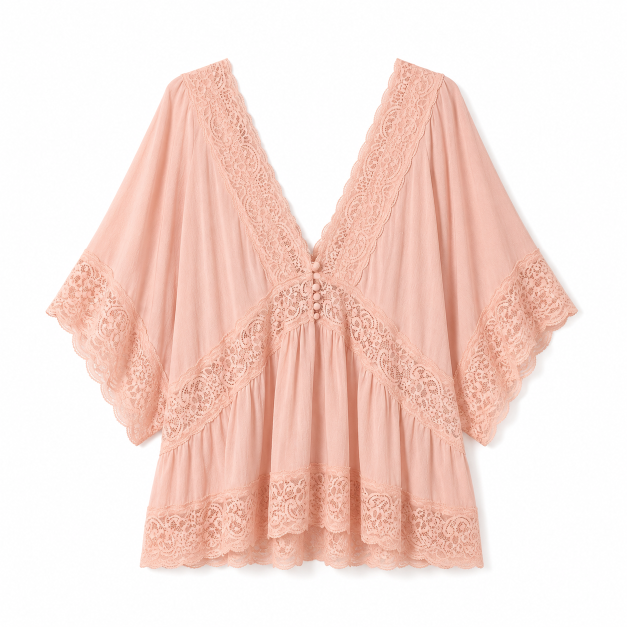 Lace Trim Button Front Top