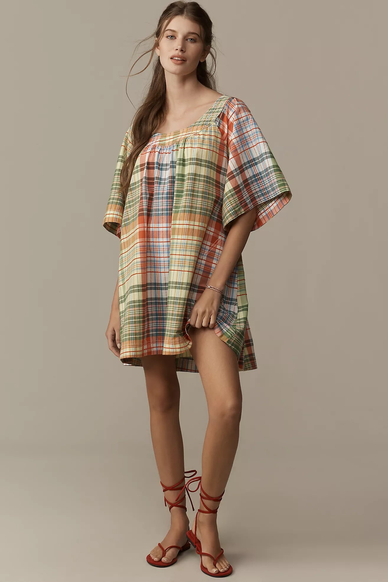 Pilcro Denim Square-Neck Mini Swing Dress