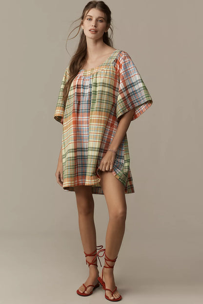 Pilcro Denim Square-Neck Mini Swing Dress