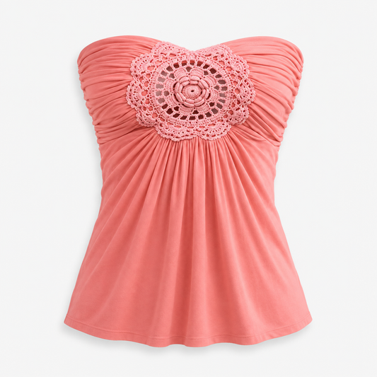 Coral Ruched Bandeau Top