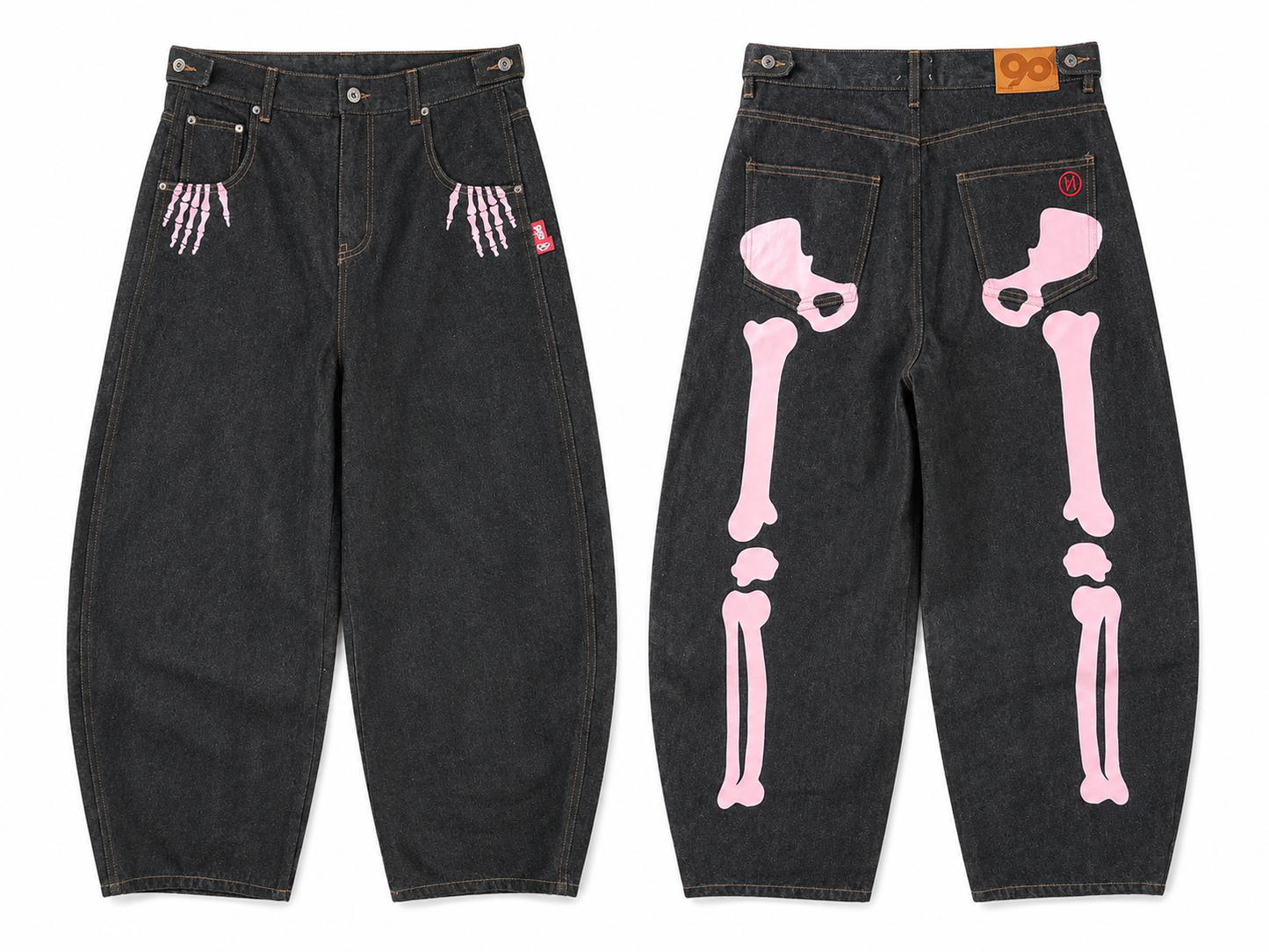 Pink Skeleton Baggy Jeans