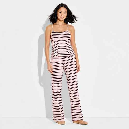 Women's Soft Cotton Babydoll Tank Top And  Low-Rise Straight Leg Pull-On Pants Set