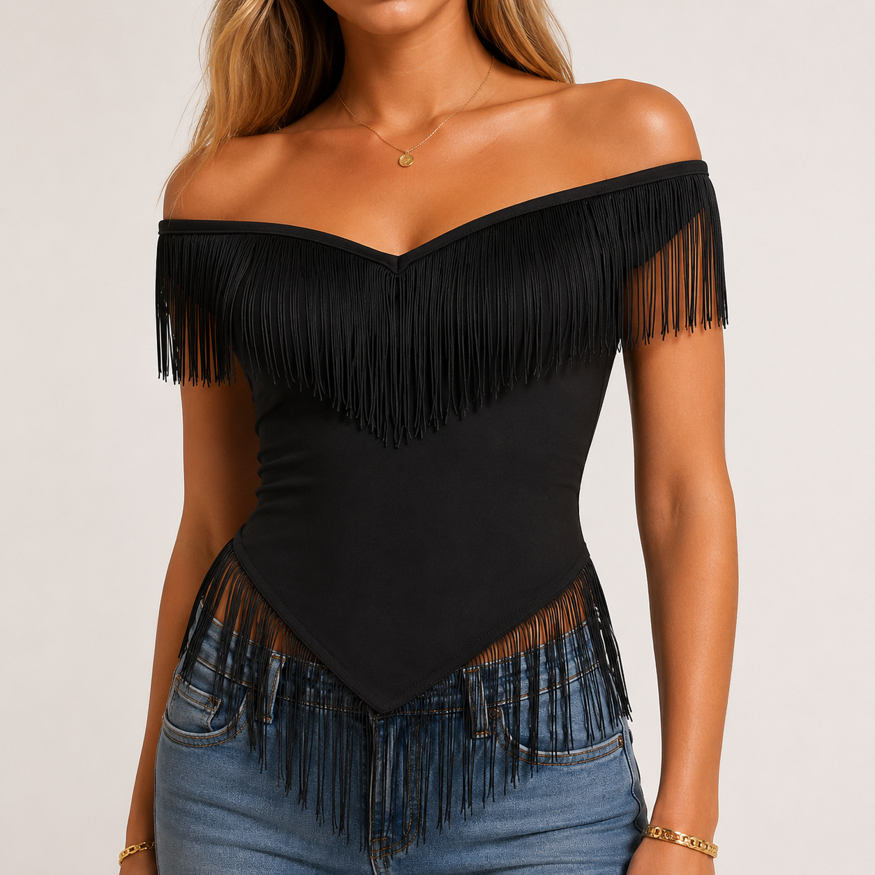 Black Rodeo Fringe Top